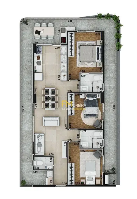 Foto 3 de Apartamento com 3 quartos à venda, 108m2 em Praia Grande - SP