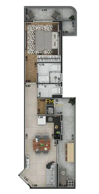 Foto 3 de Apartamento com 1 quarto à venda, 49m2 em Praia Grande - SP