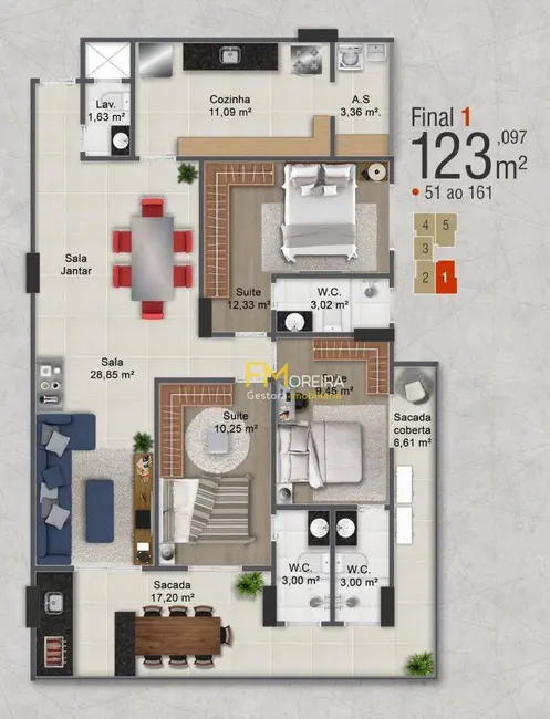Foto 4 de Apartamento com 3 quartos à venda, 126m2 em Praia Grande - SP