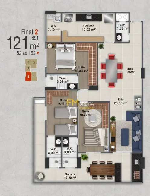Foto 2 de Apartamento com 3 quartos à venda, 125m2 em Praia Grande - SP