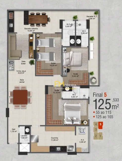 Apartamento com 3 quartos à venda, 125m2 em Praia Grande - SP - imagem 4 Foto 4 de Apartamento com 3 quartos à venda, 125m2 em Praia Grande - SP