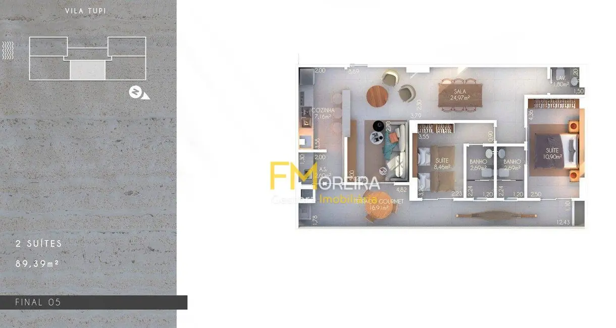 Foto 3 de Apartamento com 2 quartos à venda, 89m2 em Tupi, Praia Grande - SP