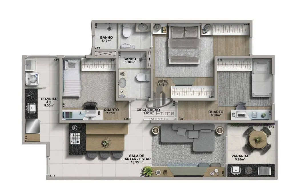 Foto 8 de Apartamento com 3 quartos à venda, 78m2 em Centro, Volta Redonda - RJ