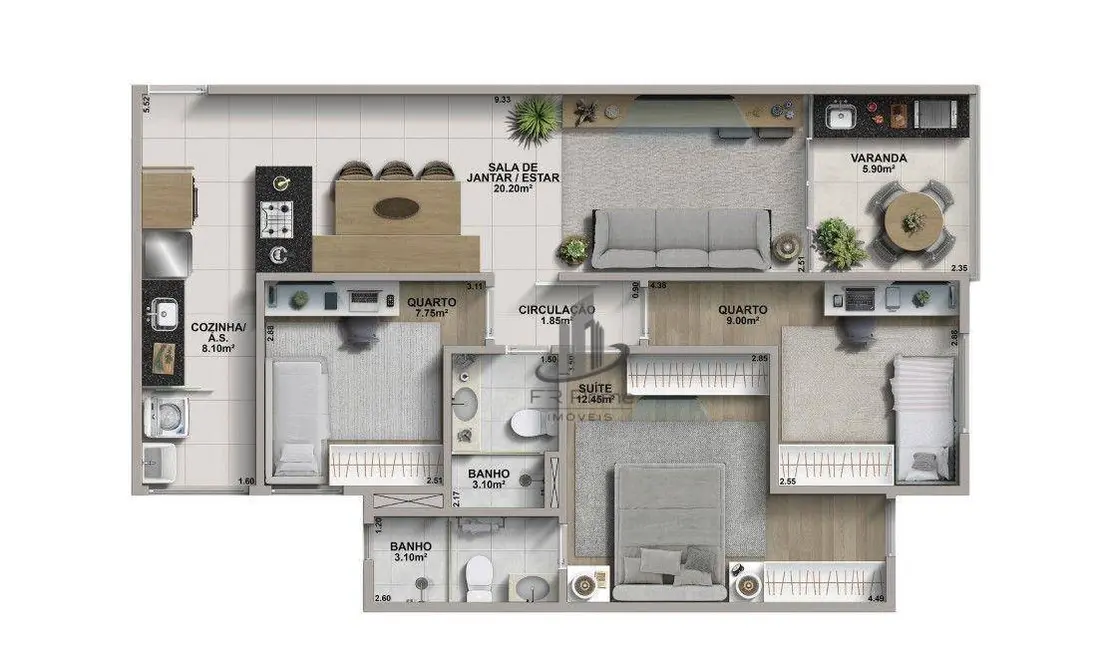 Foto 9 de Apartamento com 3 quartos à venda, 78m2 em Centro, Volta Redonda - RJ