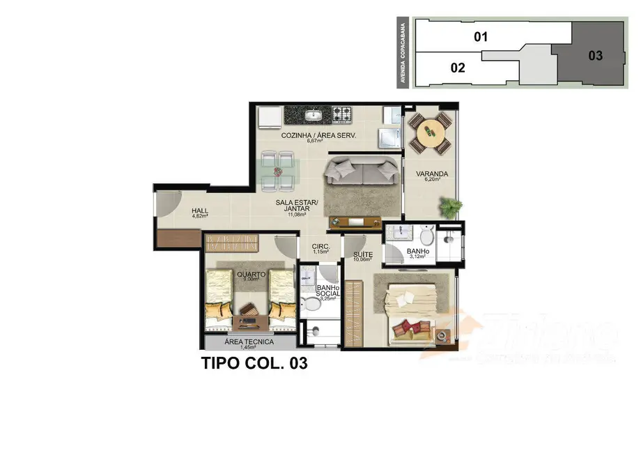 Foto 4 de Apartamento com 2 quartos à venda, 57m2 em Praia do Morro, Guarapari - ES