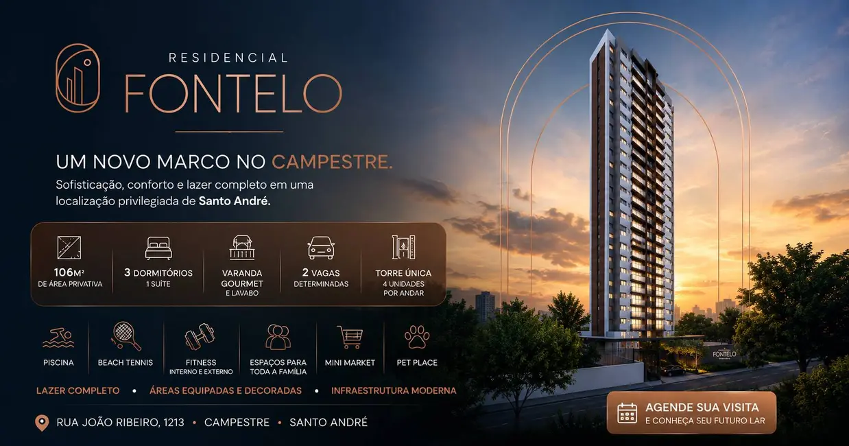 Foto 2 de Apartamento com 3 quartos à venda, 106m2 em Campestre, Santo Andre - SP