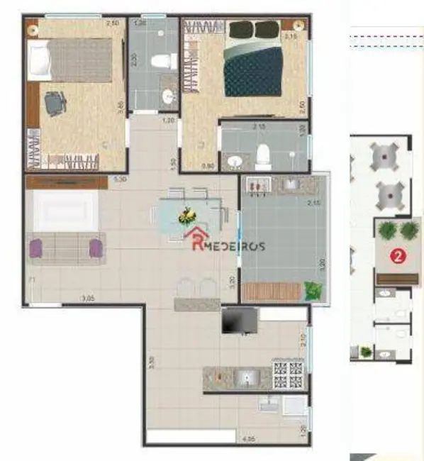Foto 2 de Apartamento com 2 quartos à venda, 70m2 em Aviação, Praia Grande - SP