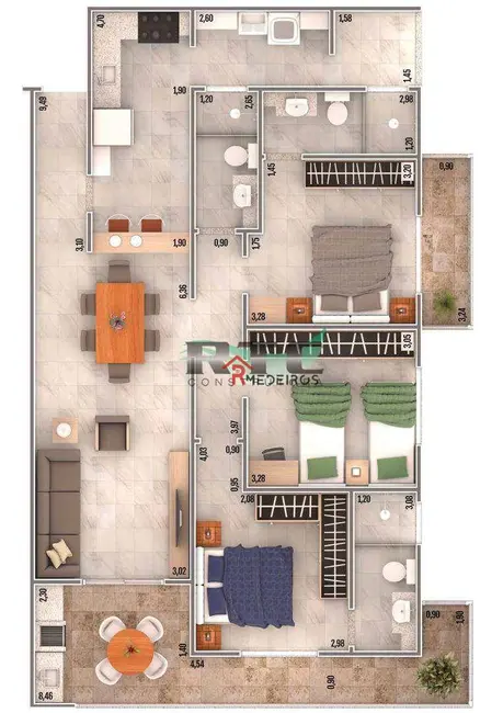 Foto 8 de Apartamento com 3 quartos à venda, 126m2 em Caiçara, Praia Grande - SP