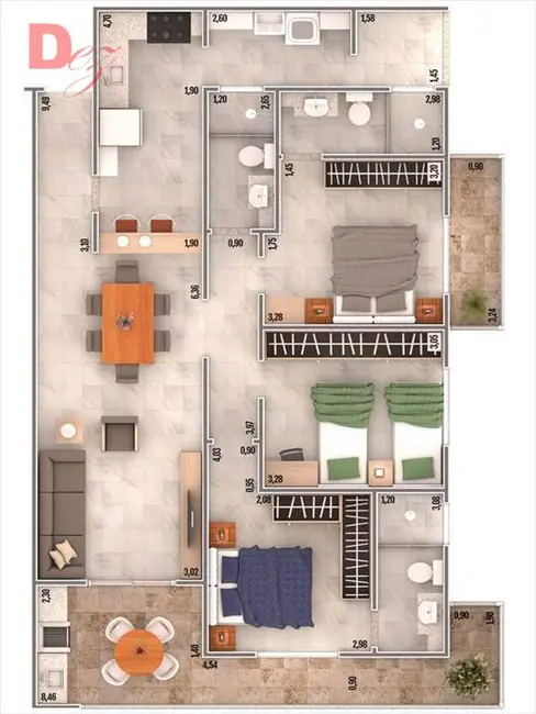 Foto 4 de Apartamento com 3 quartos à venda, 106m2 em Caiçara, Praia Grande - SP