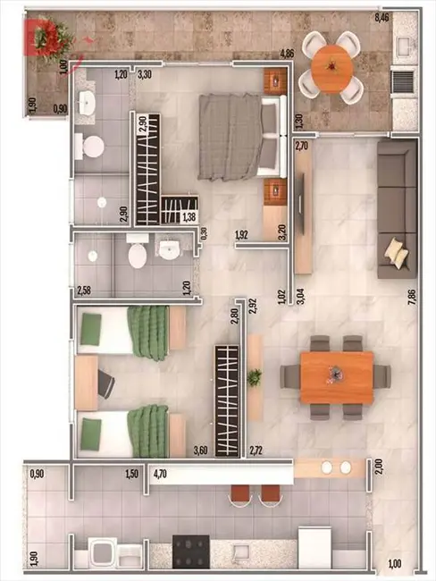 Foto 1 de Apartamento com 2 quartos à venda, 86m2 em Caiçara, Praia Grande - SP