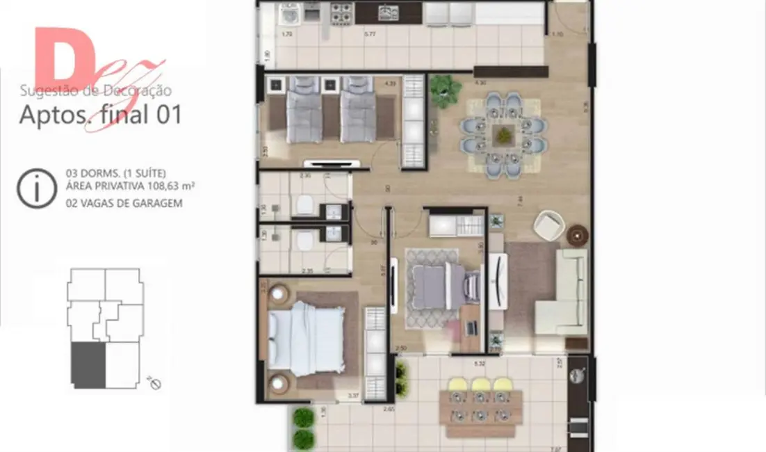 Apartamento com 3 quartos à venda, 108m2 em Caiçara, Praia Grande - SP - imagem 9 Foto 9 de Apartamento com 3 quartos à venda, 108m2 em Caiçara, Praia Grande - SP