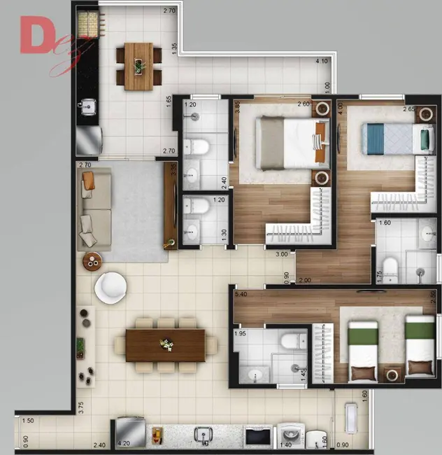 Apartamento com 3 quartos à venda, 164m2 em Canto do Forte, Praia Grande - SP - imagem 4 Foto 4 de Apartamento com 3 quartos à venda, 164m2 em Canto do Forte, Praia Grande - SP