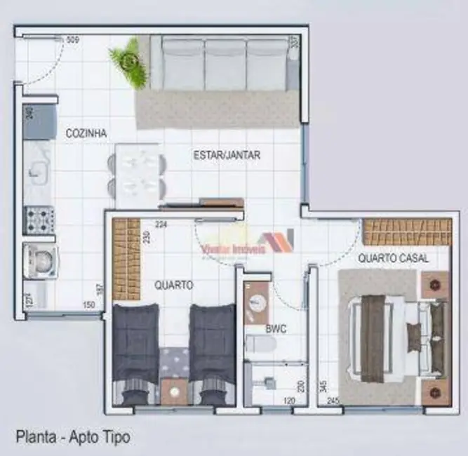 Foto 9 de Apartamento com 2 quartos à venda, 45m2 em Estados, Fazenda Rio Grande - PR