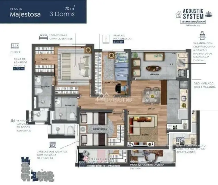 Foto 3 de Apartamento com 3 quartos à venda, 70m2 em Sao Jose Dos Campos - SP