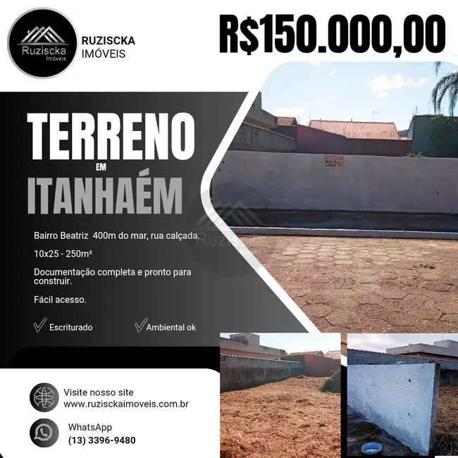 Foto 1 de Terreno / Lote à venda, 250m2 em Itanhaem - SP