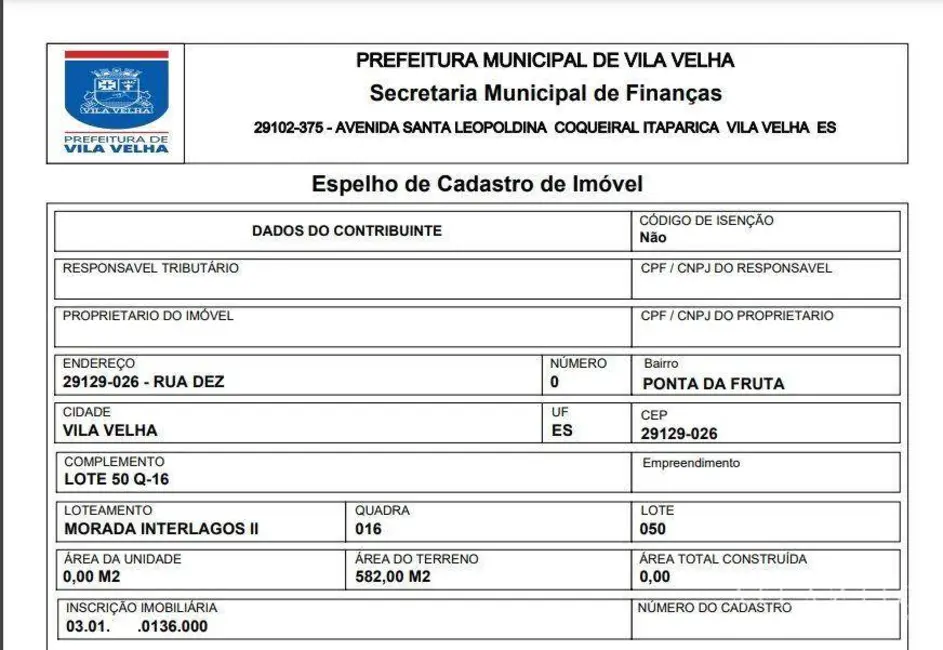 Foto 4 de Terreno / Lote à venda, 582m2 em Vila Velha - ES