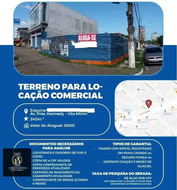 Foto 1 de Terreno / Lote para alugar, 240m2 em Mirim, Praia Grande - SP