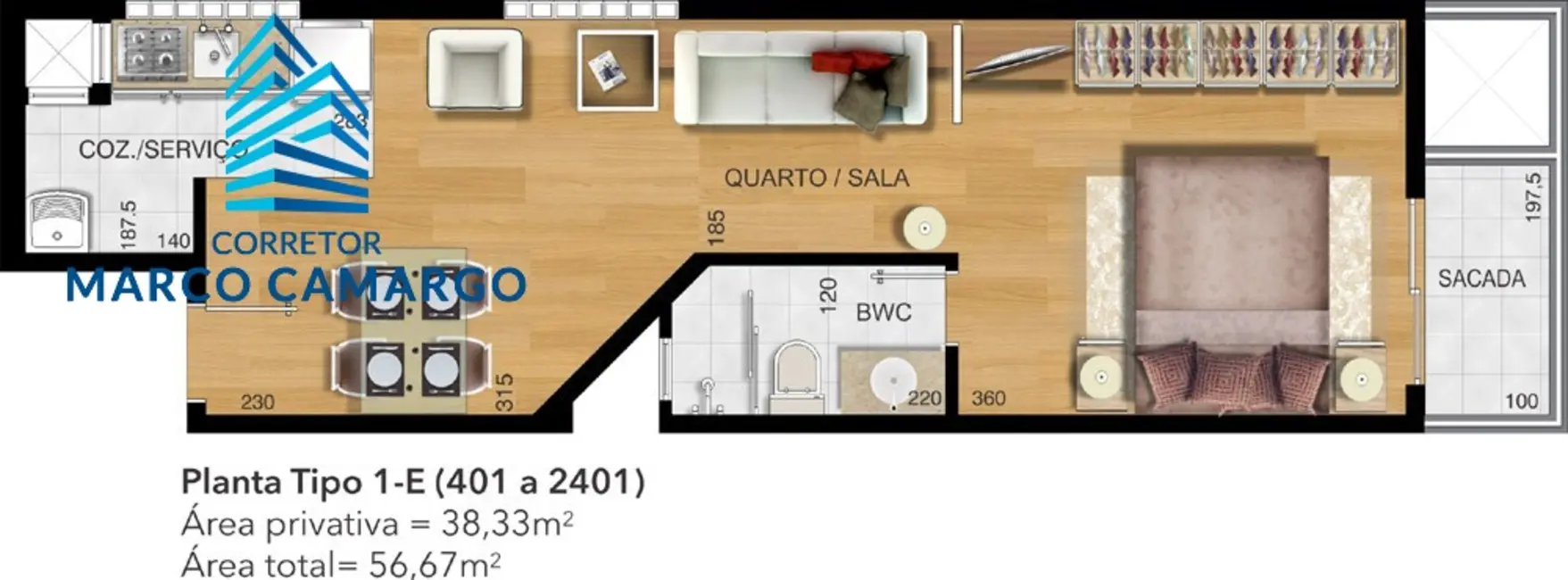 Foto 2 de Apartamento com 1 quarto à venda, 38m2 em Centro, Curitiba - PR