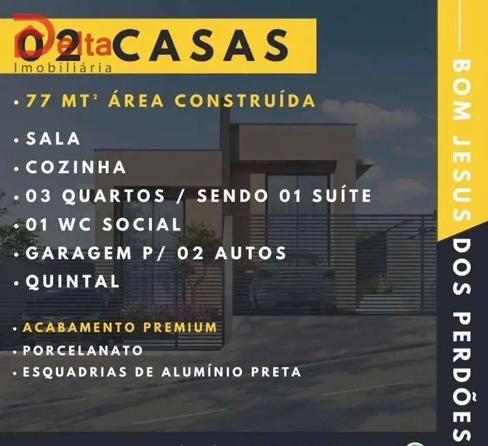 Foto 2 de Casa com 3 quartos à venda, 77m2 em Bom Jesus Dos Perdoes - SP
