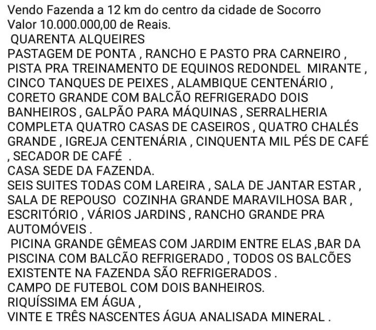 Foto 4 de Fazenda / Haras com 6 quartos à venda, 968000m2 em Socorro - SP