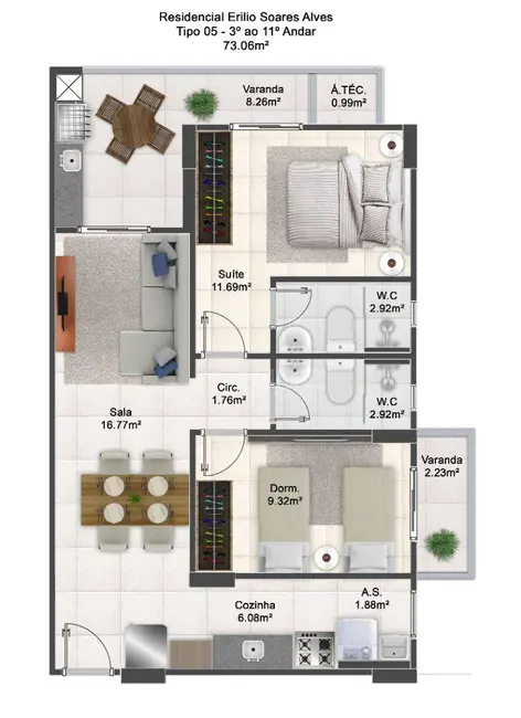 Foto 2 de Apartamento com 2 quartos à venda, 73m2 em Maracanã, Praia Grande - SP