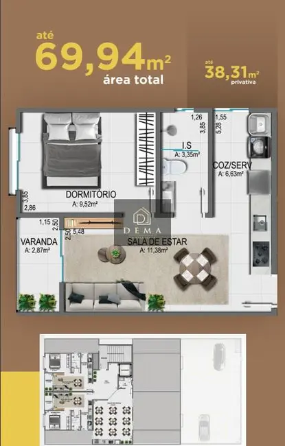 Apartamento com 1 quarto à venda, 32m2 em Tocantins, Toledo - PR - imagem 4 Foto 4 de Apartamento com 1 quarto à venda, 32m2 em Tocantins, Toledo - PR