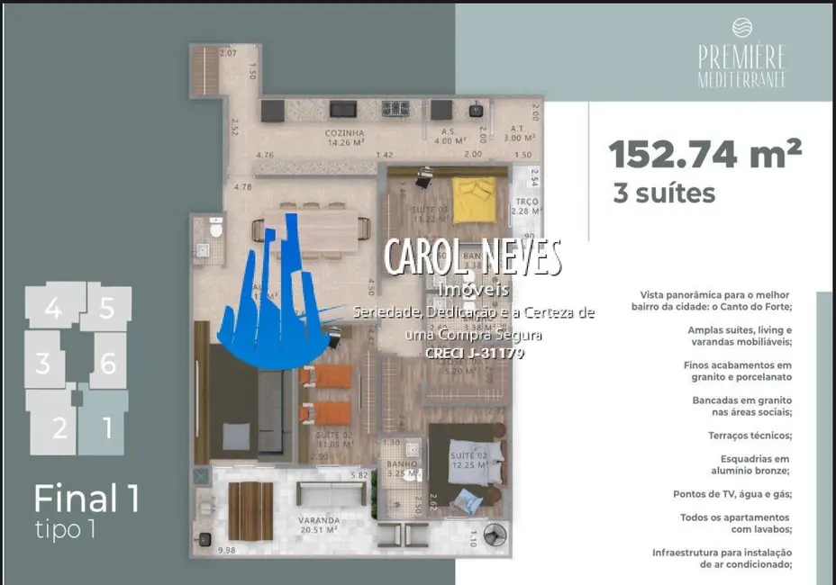 Foto 2 de Apartamento com 3 quartos à venda, 153m2 em Canto do Forte, Praia Grande - SP