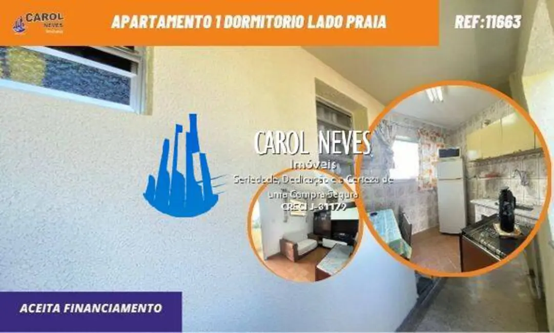 Foto 1 de Apartamento com 1 quarto à venda, 45m2 em Centro, Mongagua - SP