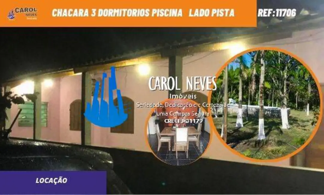 Foto 1 de Chácara com 3 quartos para alugar, 110m2 em Itanhaem - SP
