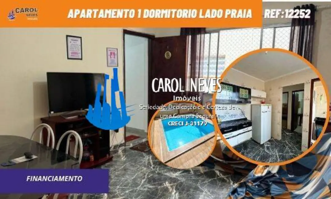 Foto 1 de Apartamento com 1 quarto à venda, 44m2 em Tupi, Praia Grande - SP