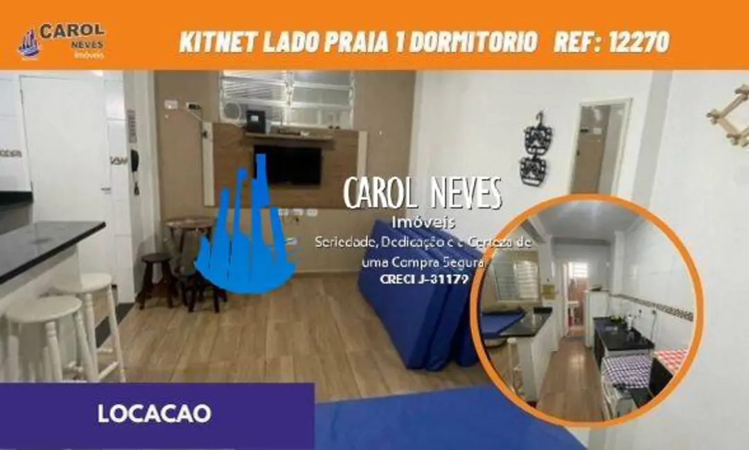 Foto 1 de Kitnet com 1 quarto para alugar, 26m2 em Ocian, Praia Grande - SP