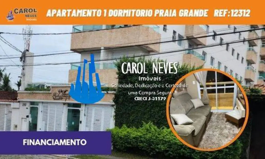Foto 1 de Apartamento com 1 quarto à venda, 48m2 em Aviação, Praia Grande - SP