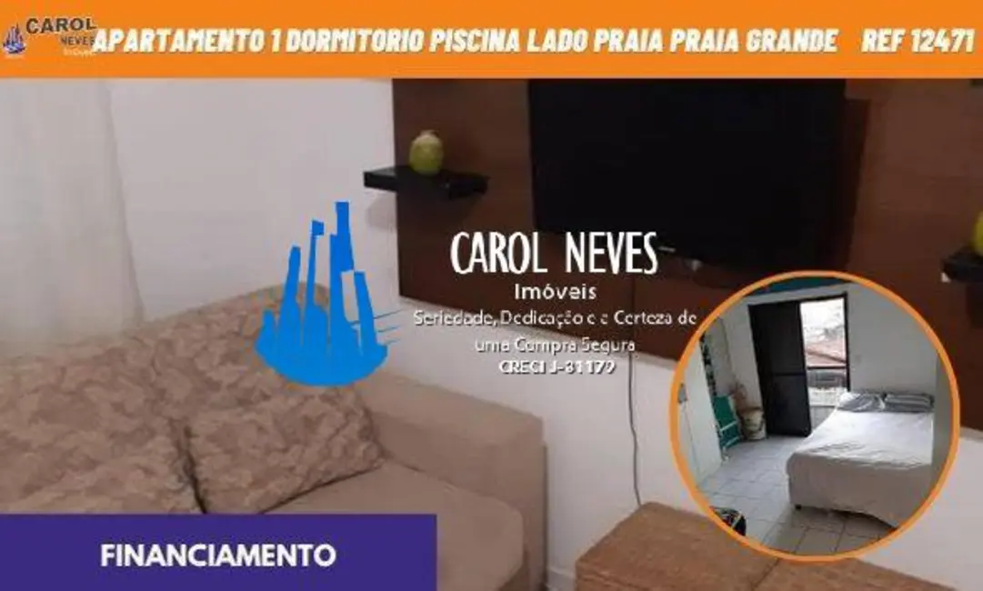 Foto 1 de Apartamento com 1 quarto à venda, 50m2 em Tupi, Praia Grande - SP