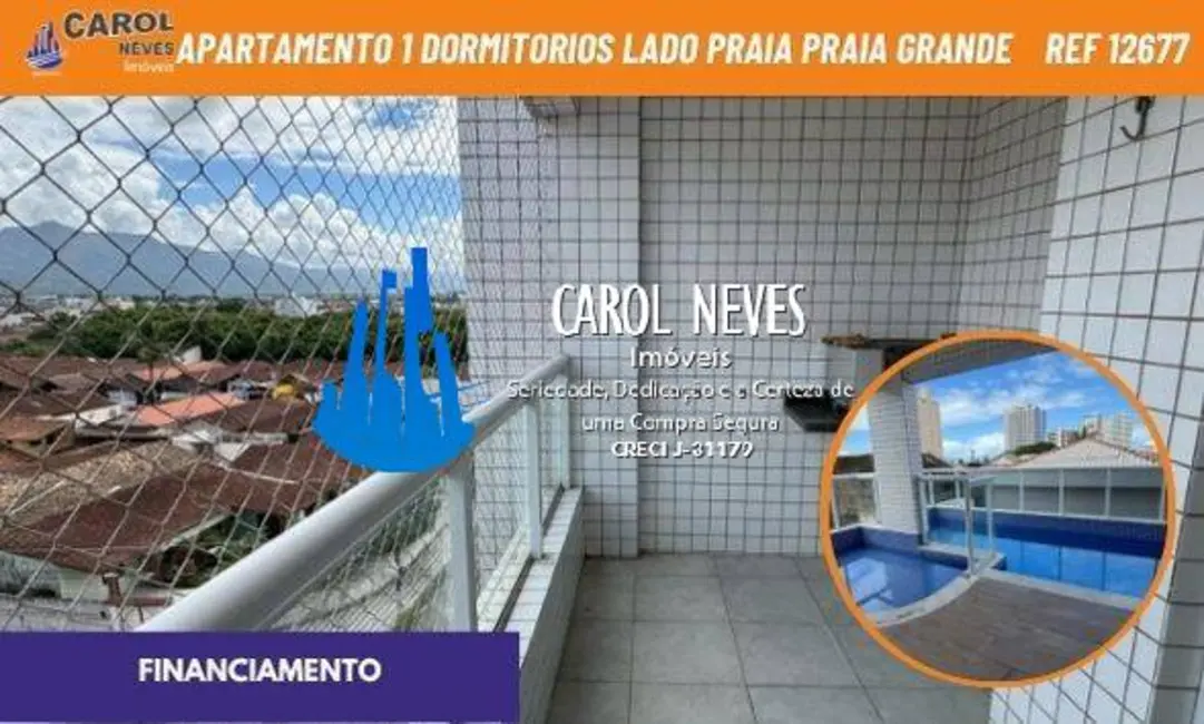 Foto 1 de Apartamento com 1 quarto à venda, 45m2 em Maracanã, Praia Grande - SP