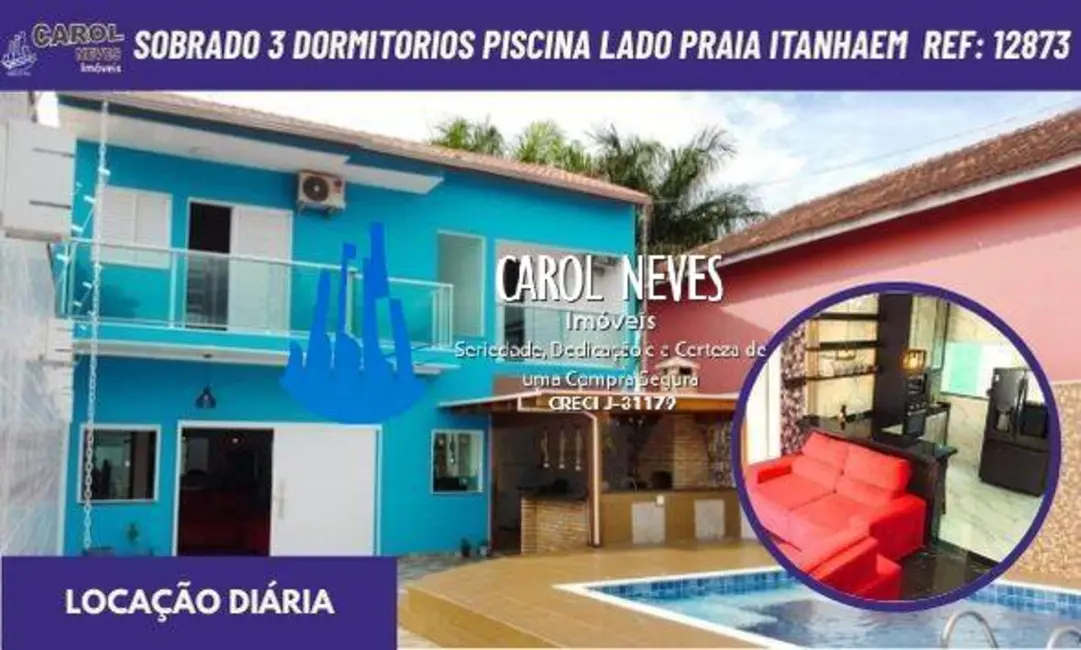 Sobrado com 3 quartos à venda e para alugar em Itanhaem - SP - imagem 1 Foto 1 de Sobrado com 3 quartos à venda e para alugar em Itanhaem - SP
