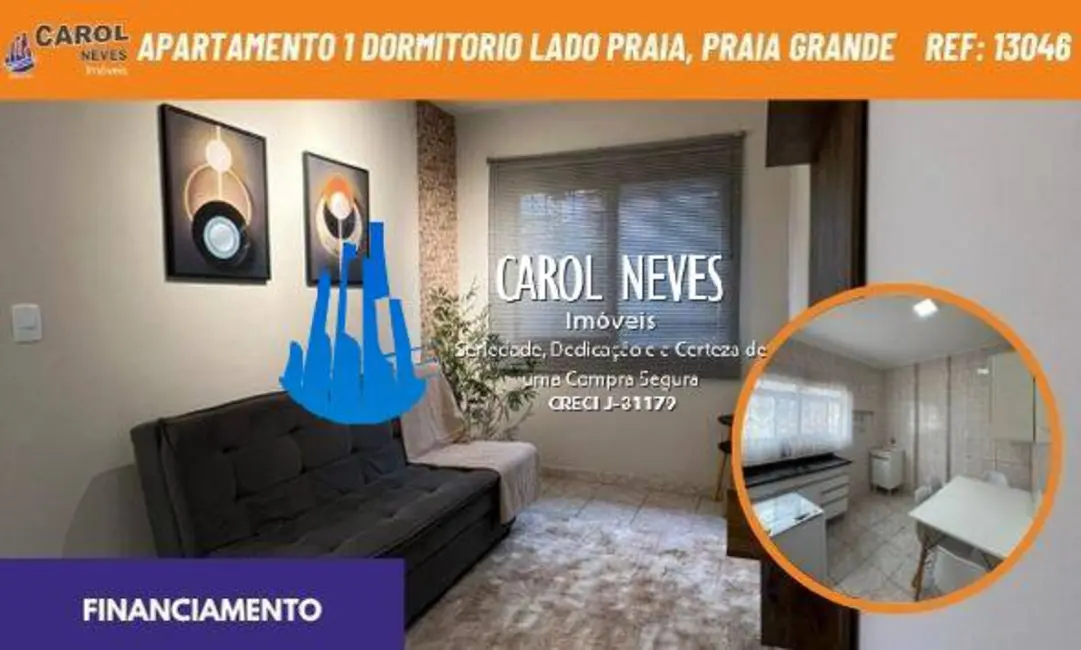 Foto 1 de Apartamento com 1 quarto à venda, 40m2 em Boqueirão, Praia Grande - SP