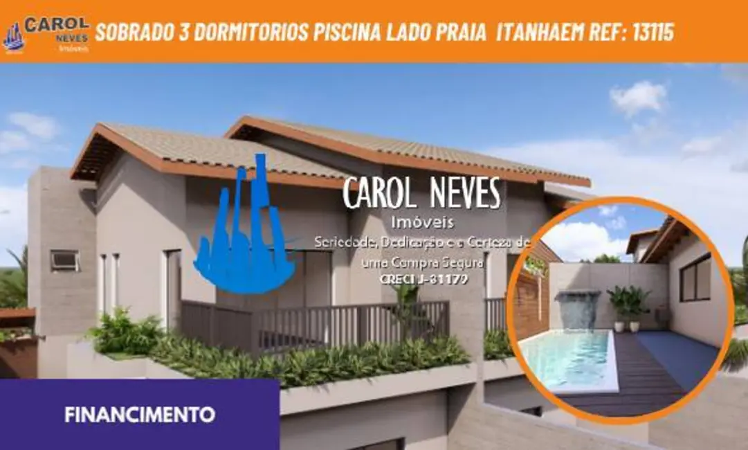 Foto 1 de Sobrado com 3 quartos à venda, 112m2 em Itanhaem - SP