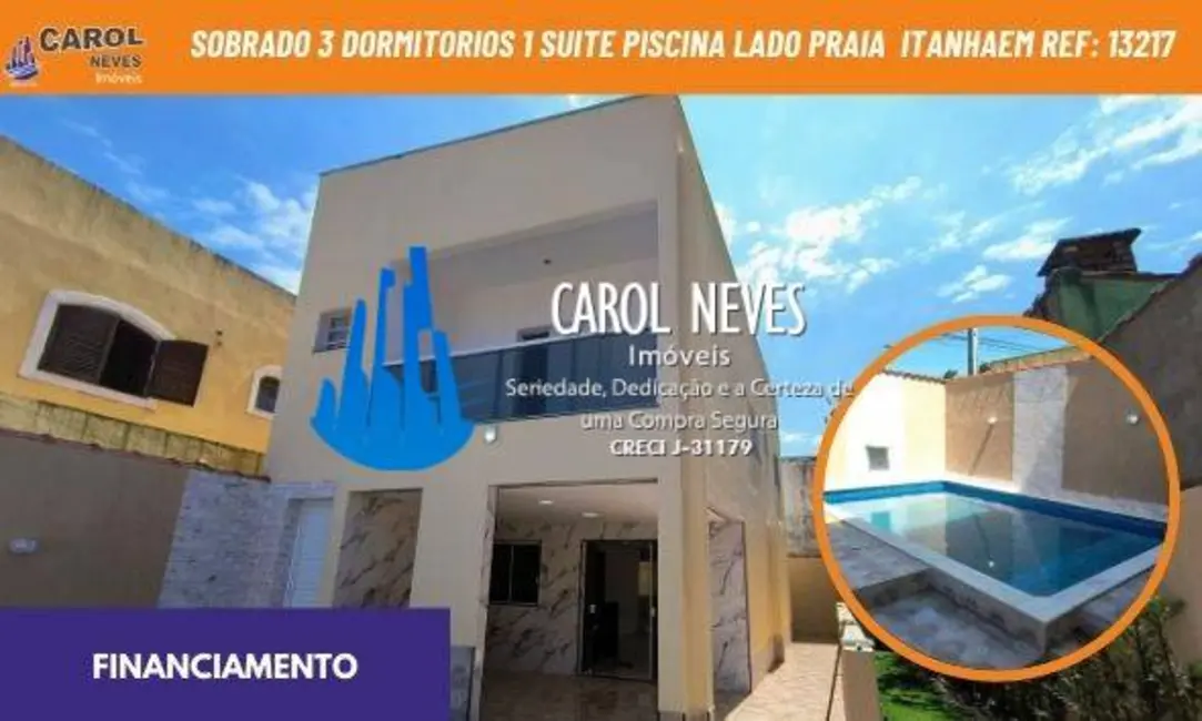 Foto 1 de Sobrado com 3 quartos à venda, 124m2 em Itanhaem - SP