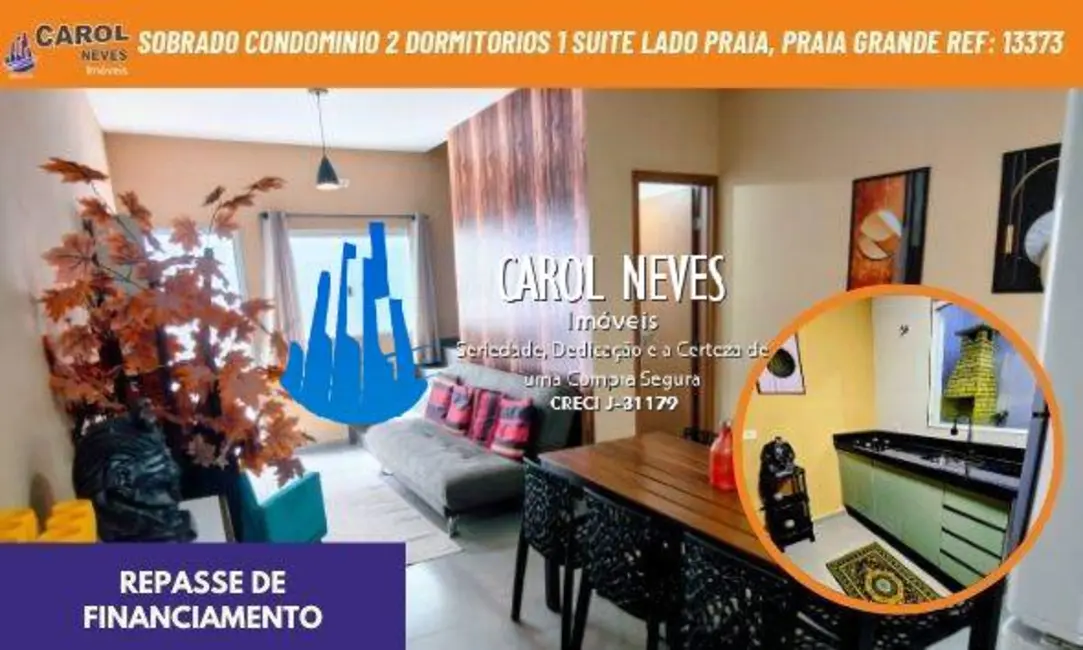 Foto 1 de Sobrado com 2 quartos à venda, 65m2 em Maracanã, Praia Grande - SP