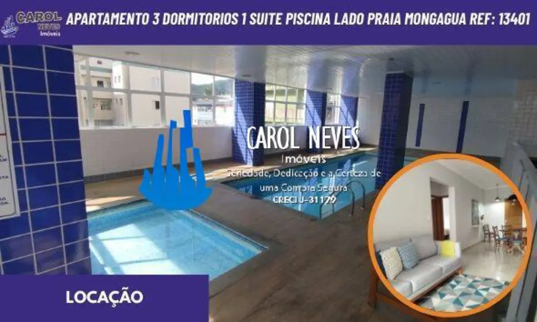 Foto 1 de Apartamento com 3 quartos para alugar, 70m2 em Centro, Mongagua - SP
