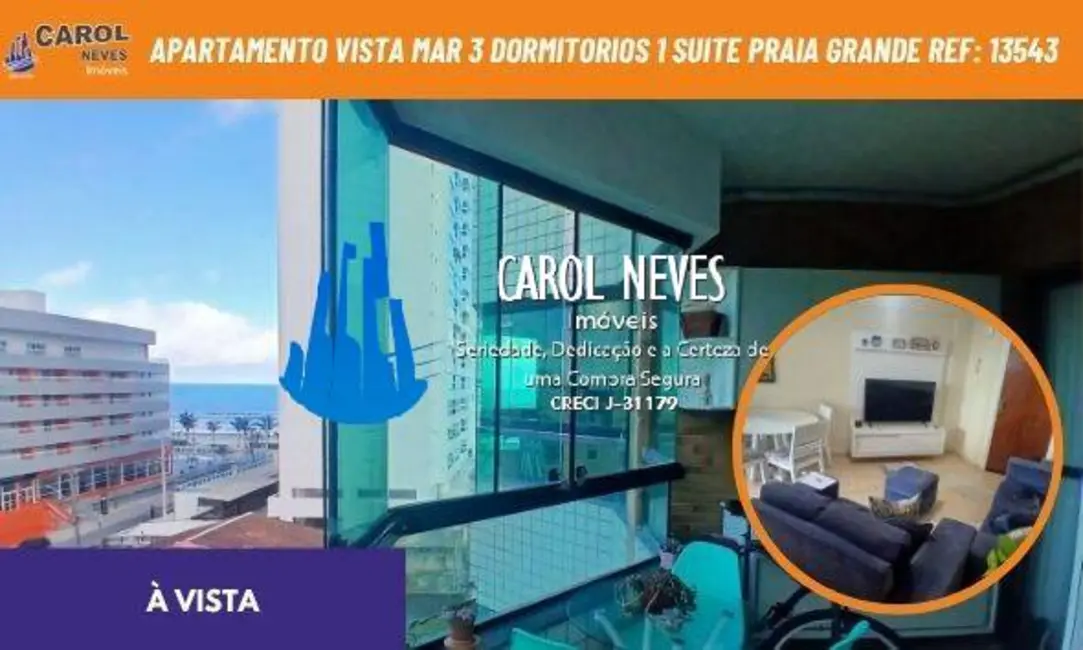 Foto 1 de Apartamento com 3 quartos à venda, 74m2 em Guilhermina, Praia Grande - SP