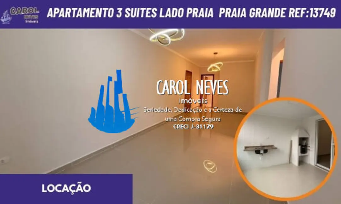 Foto 1 de Apartamento com 3 quartos para alugar, 130m2 em Caiçara, Praia Grande - SP