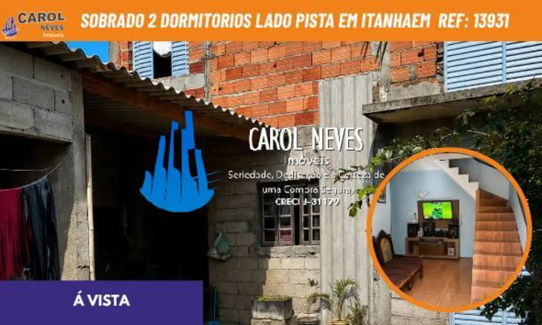 Foto 1 de Sobrado com 2 quartos à venda, 88m2 em Jardim Oásis, Itanhaem - SP