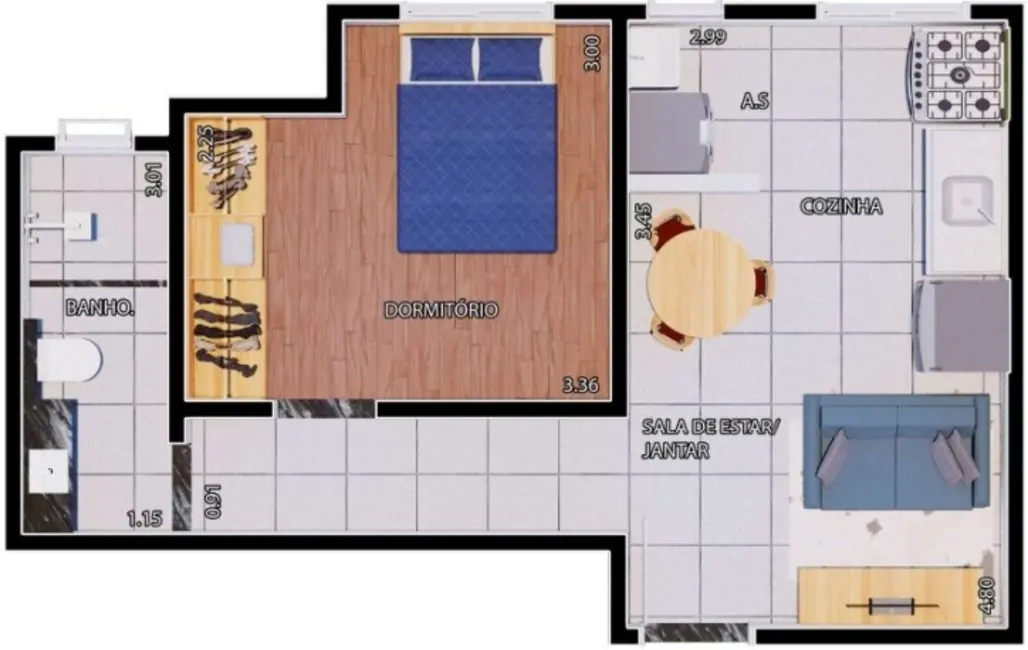 Foto 1 de Apartamento com 1 quarto à venda, 40m2 em Jardim Vila Rica, Santo Andre - SP