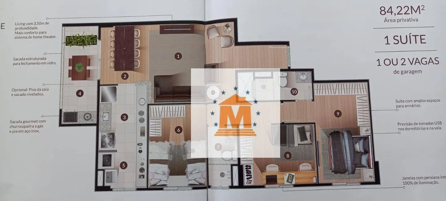 Apartamento com 3 quartos à venda, 84m2 em Jacarei - SP - imagem 6 Foto 6 de Apartamento com 3 quartos à venda, 84m2 em Jacarei - SP