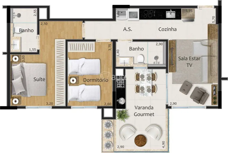 Apartamento com 1 quarto à venda, 48m2 em Rifaina - SP - imagem 6 Foto 6 de Apartamento com 1 quarto à venda, 48m2 em Rifaina - SP