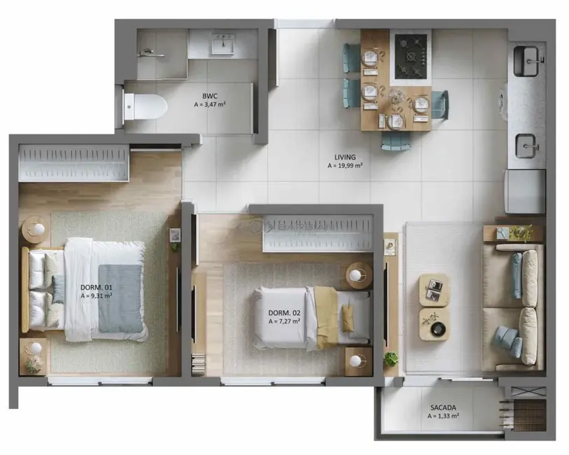 Apartamento com 2 quartos à venda, 46m2 em Aliança, Santa Cruz Do Sul - RS - imagem 5 Foto 5 de Apartamento com 2 quartos à venda, 46m2 em Aliança, Santa Cruz Do Sul - RS