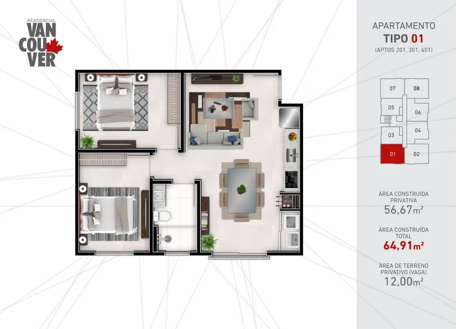 Apartamento com 1 quarto à venda, 59m2 em Timbo - SC - imagem 7 Foto 7 de Apartamento com 1 quarto à venda, 59m2 em Timbo - SC