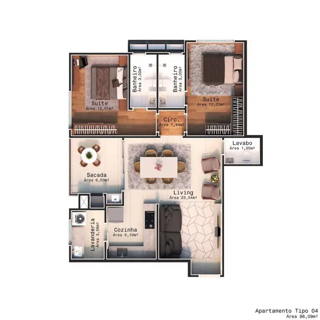 Foto 3 de Apartamento com 3 quartos à venda, 96m2 em Gravatá, Navegantes - SC