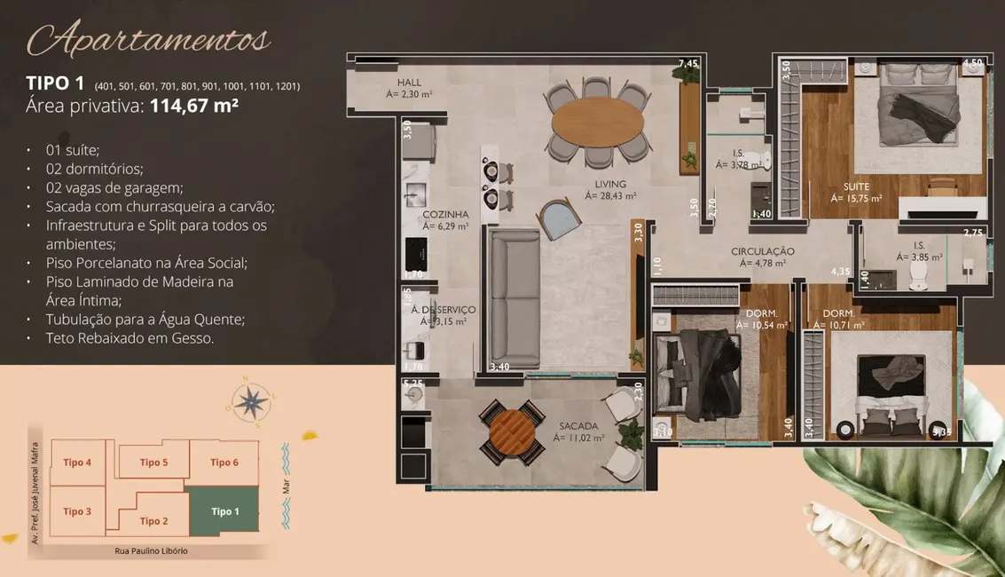 Foto 2 de Apartamento com 3 quartos à venda, 114m2 em Gravatá, Navegantes - SC